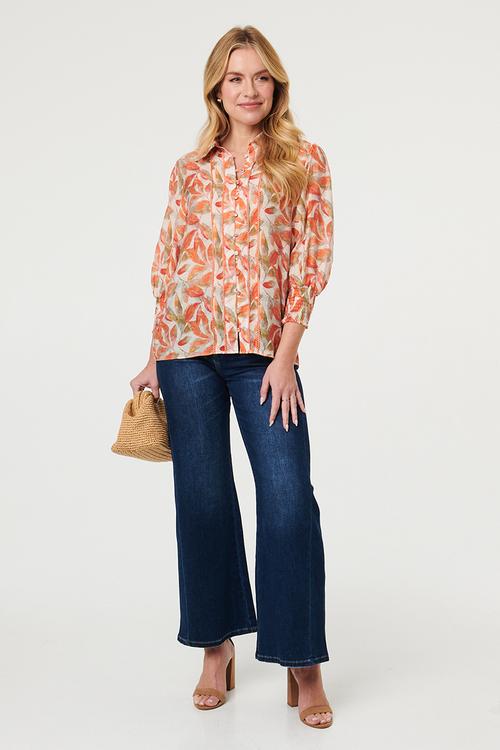 L/slve Sheer Button Through with Lace Detail - Orange