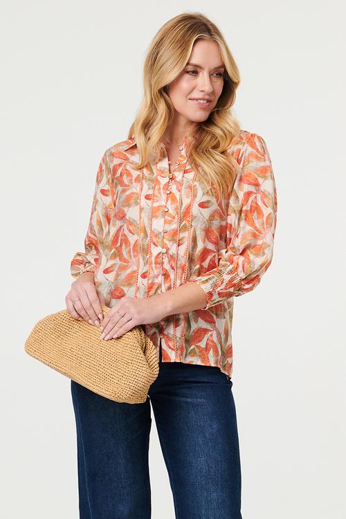L/slve Sheer Button Through with Lace Detail - Orange