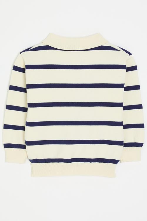 Golfer-style knit sweat top - navy stripe