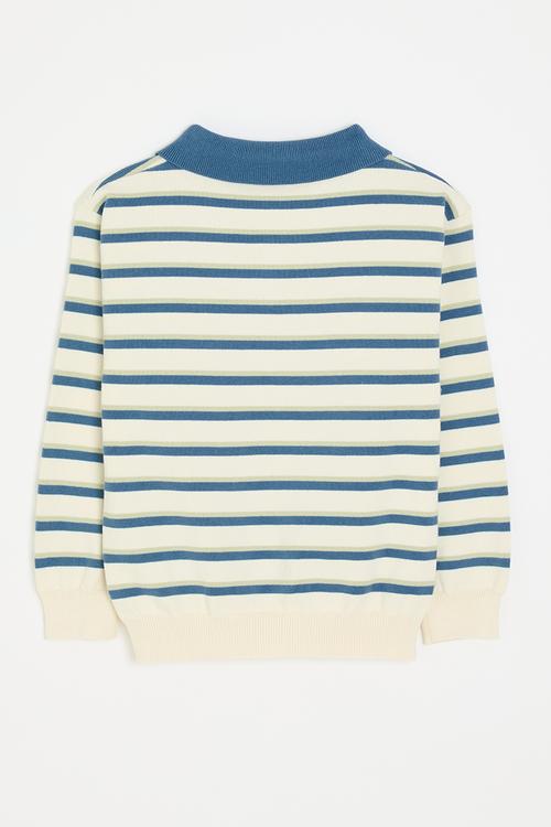 Collared knit sweater - cream/blue/blue stripe