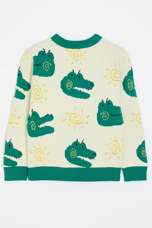 Pixellated croc sweatshirt with rib knit finish - cream/jade green