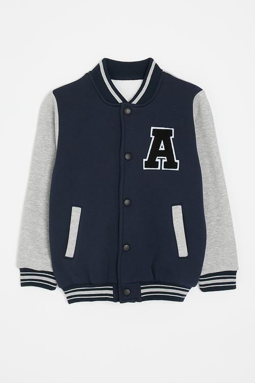 Baseball jacket with striped rib - navy blue/light grey