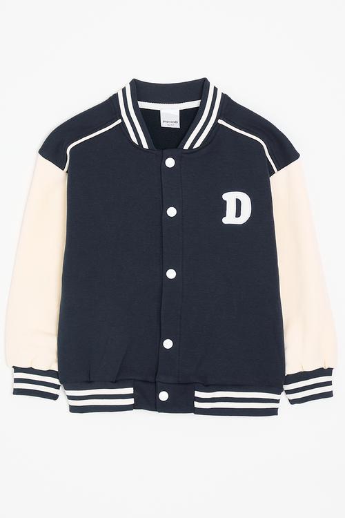 Baseball jacket with striped rib - navy/cream 