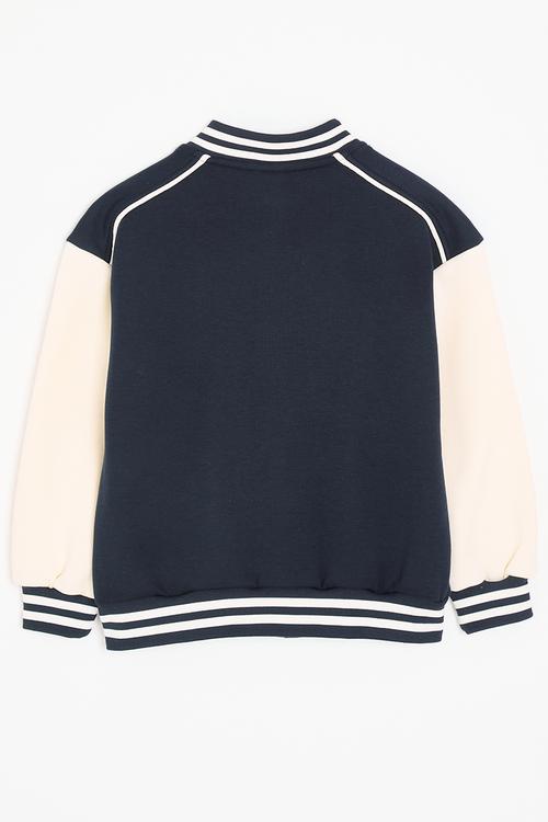 Baseball jacket with striped rib - navy/cream 