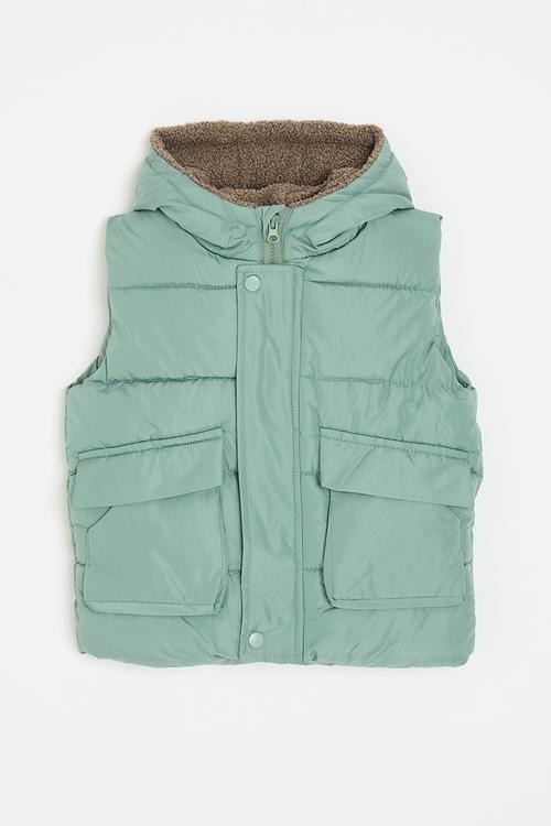 Hooded gilet with animal ears - sage green/brown