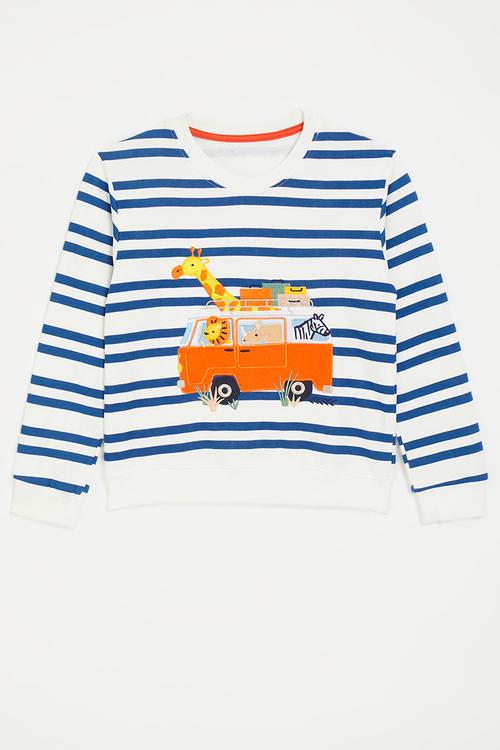 Embroidered animals graphic sweater - blue stripes