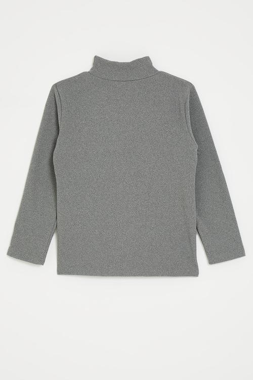Brushed cotton high neck top - grey