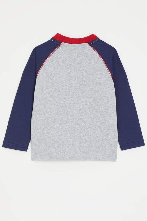Chenille embroidered raglan sleeve tee - navy/pale grey/dachshund