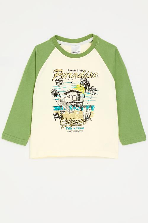 Paradise California graphic raglan tee - green/cream