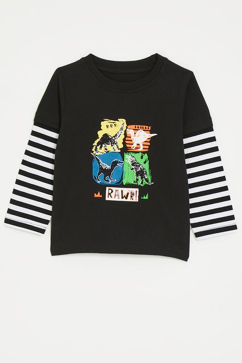 Dino twofer tee - black/black stripe/multi