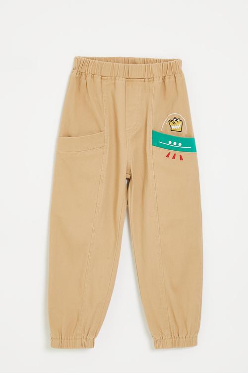 Cuffed pants with embroidered detail pocket - fawn brown