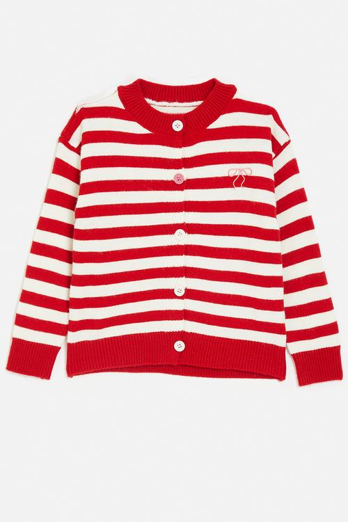 Striped high-neck cardigan - red/white