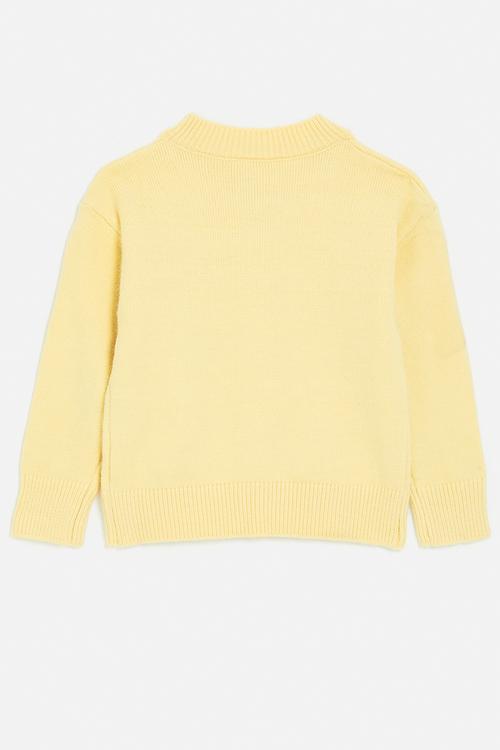 Embroidered bow high-neck cardigan - custard/pink