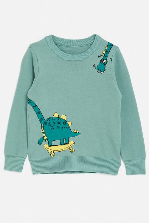 Dino graphic knit sweater - pale mint blue
