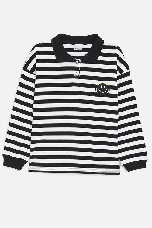 Smiley face embroidered sweatshirt - black stripes/black