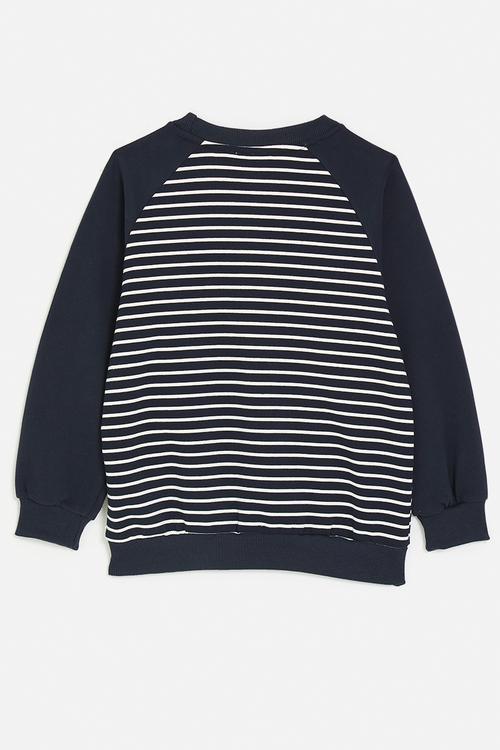 Squirrel embroidered raglan sleeve sweatshirt - navy/navy stripe