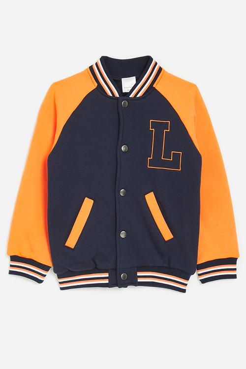 Baseball jacket with striped rib - orange/navy