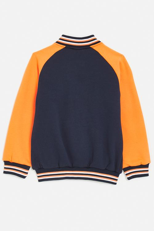 Baseball jacket with striped rib - orange/navy