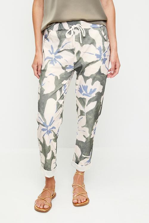 Italian Made Creased Printed Jogger With Drawcord - Khaki