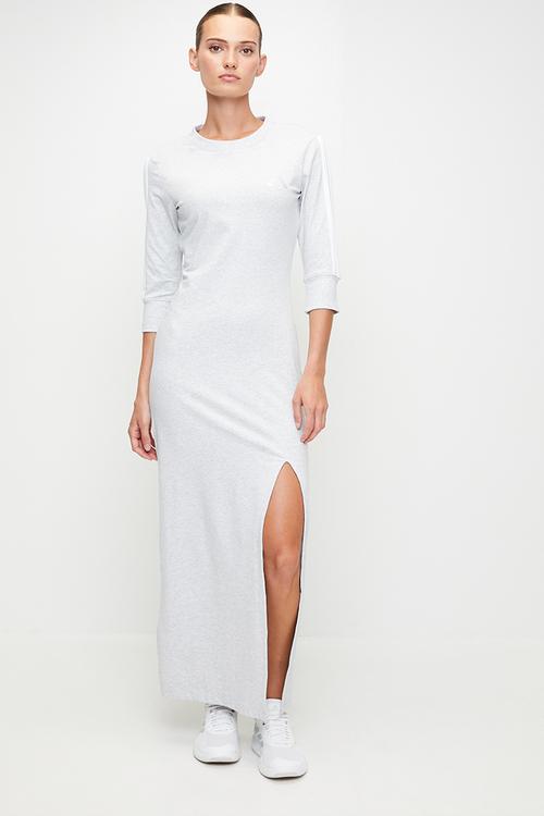 W 3S Crew Maxi Dress - Light Grey Heather / White