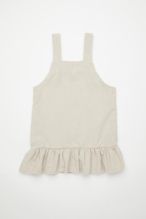 Corduroy dungaree dress with hem frill - neutral