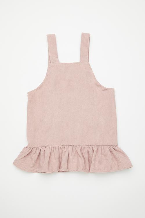 Corduroy dungaree dress with hem frill - pink