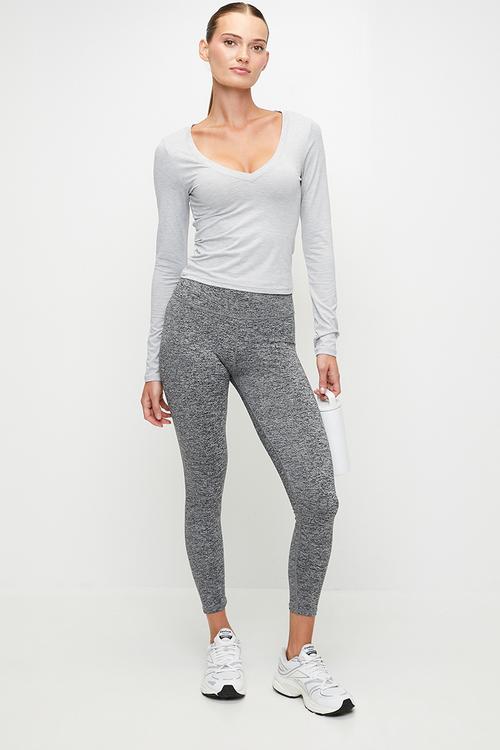 Ultra Soft Plunge Front Long Sleeve - Light Grey Marle