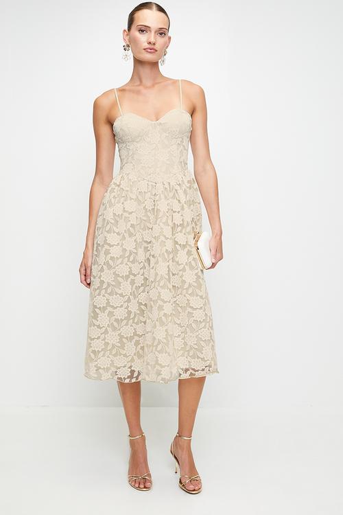 Ecru lace midi dress - ecru