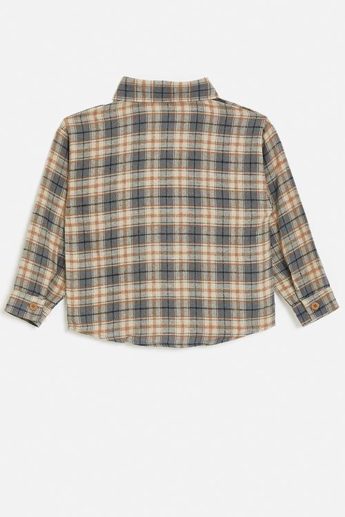 Plaid flannel shirt with stylised pocket - beige/grey