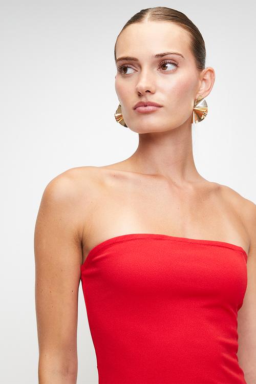 Red ruffle statement maxi dress - red