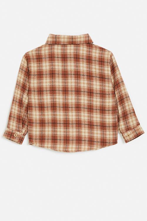 Plaid flannel shirt with stylised pocket - brown ochre/beige