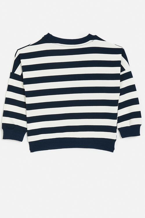 Smiley face adjustable fastener patch sweatshirt - navy stripe