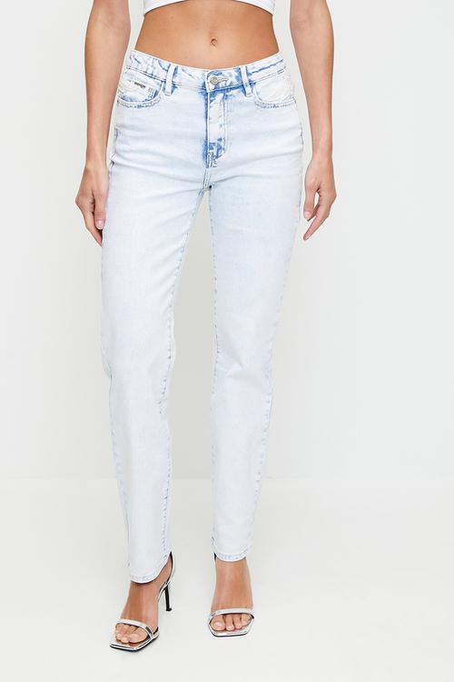 Kristy: Mid Waist Modern Stovepipe With Back Wings - Light Vintage
