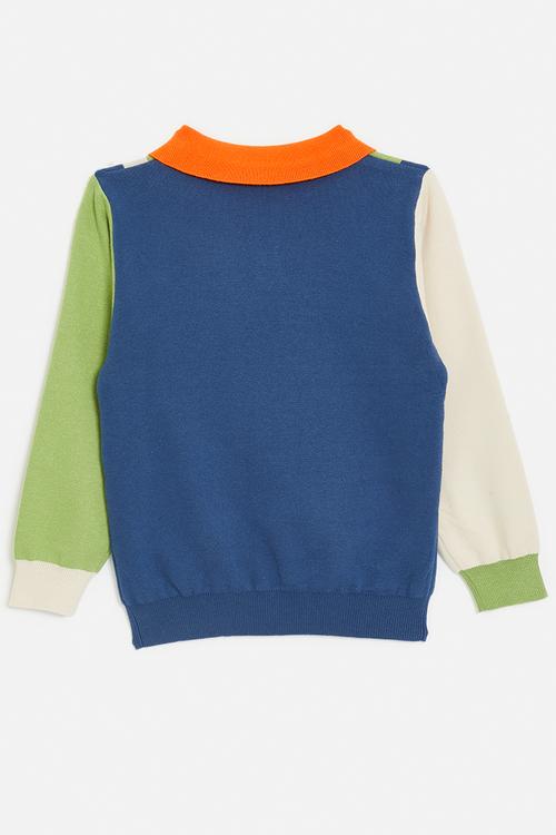 Knit collared sweater with animal graphic - multi