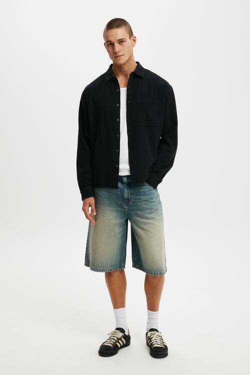Remi Long Sleeve Shirt - Washed Black Dobby