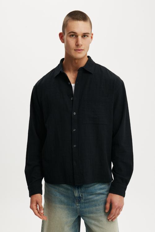 Remi Long Sleeve Shirt - Washed Black Dobby