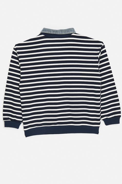 Denim collared sweatshirt - navy stripes/king of beasts