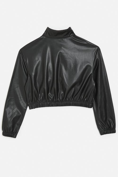 Faux leather cropped jacket - black
