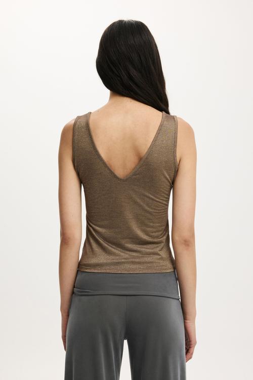 Lurex High Neck Tank - Dark Oak