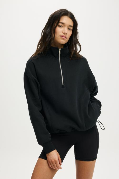 Plush Half Zip Sweatshirt - Black