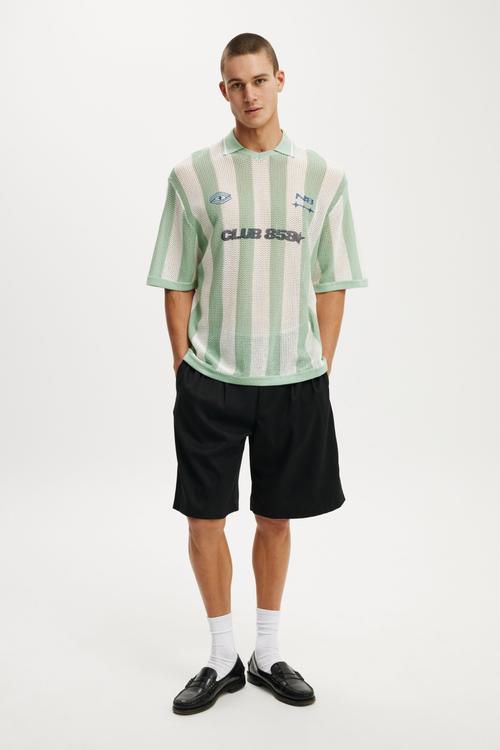 Knitted Sports Polo - Seafoam Stripe