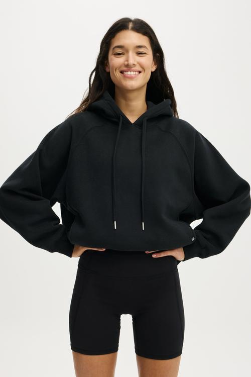 Plush Premium Raglan Slve Hoodie - Black