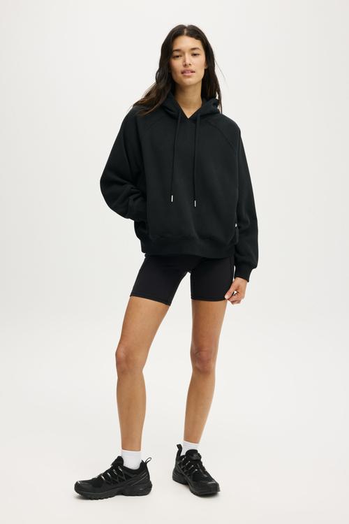 Plush Premium Raglan Slve Hoodie - Black