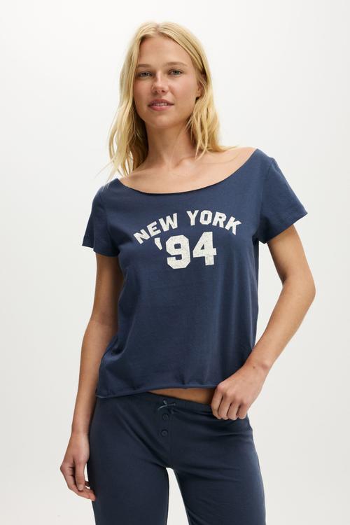Off the shoulder tee - steely blue wash/ new york  94