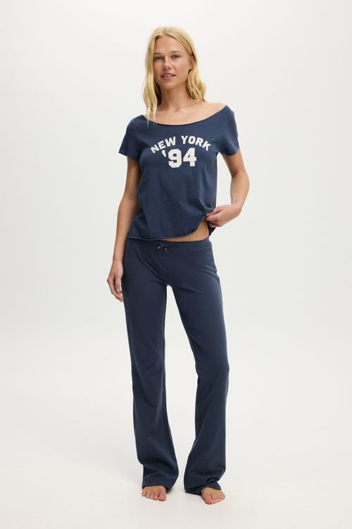 Off the shoulder tee - steely blue wash/ new york  94