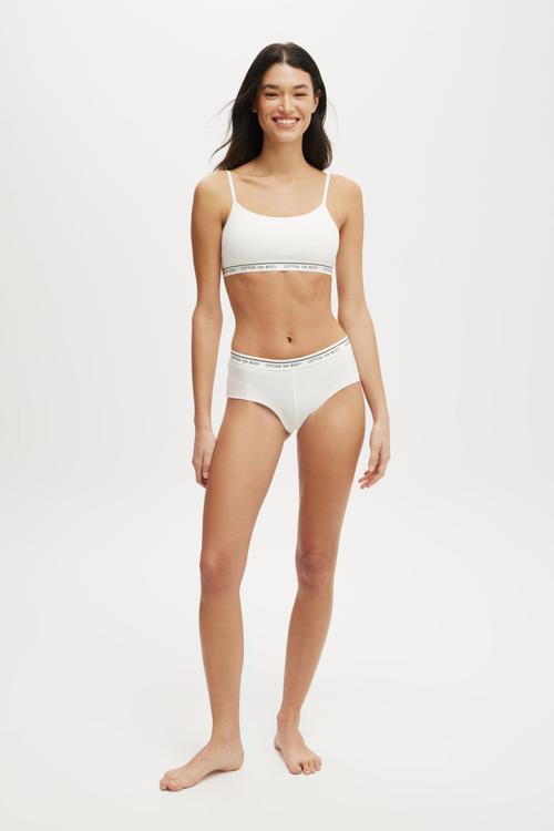 Branded Cotton Scoop Bralette - White