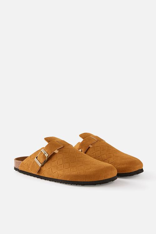 Rex buckle mule - tan woven