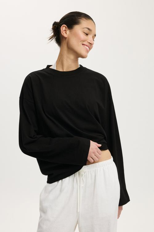 Oversized boxy long sleeve tee - black