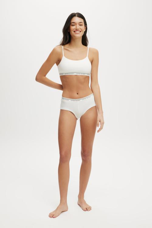 Branded Cotton Cheeky Boyshort - White