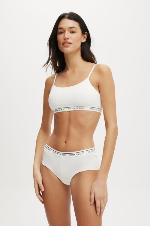 Branded Cotton Cheeky Boyshort - White